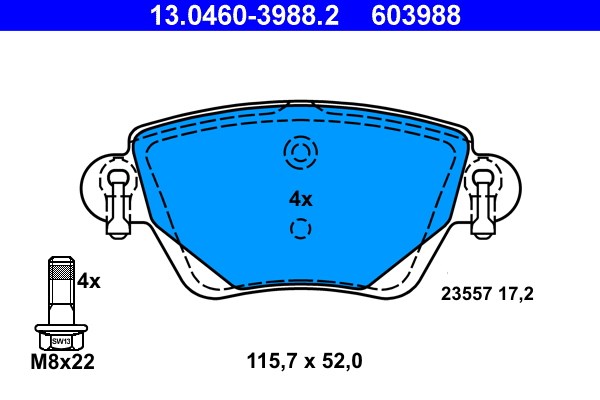 Bromsbeläggsats, Bakaxel Ate 13.0460-3988.2 ATE Bromsbeläggsats, Bakaxel Ate 13.0460-3988.2 ATE