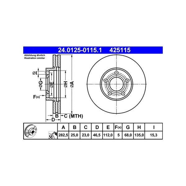 Bromsskiva Ventilerad, Framaxel Ate 24.0125-0115.1 ATE Bromsskiva Ventilerad, Framaxel Ate 24.0125-0115.1 ATE