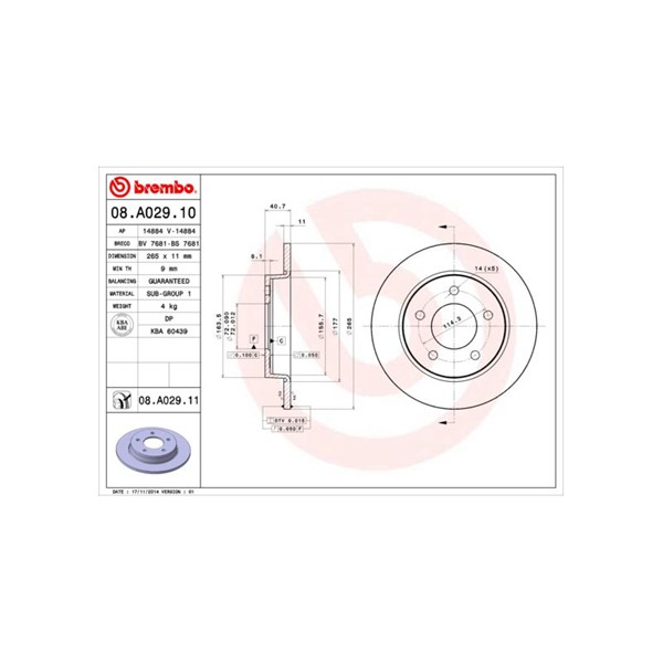 Bromsskiva Solid, Bakaxel Brembo 08.A029.10 BREMBO Bromsskiva Solid, Bakaxel Brembo 08.A029.10 BREMBO