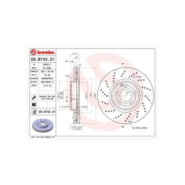 Bromsskiva Hålad/ventilerad, Framaxel Brembo 09.B742.51 BREMBO Bromsskiva Hålad/ventilerad, Framaxel Brembo 09.B742.51 BREMBO