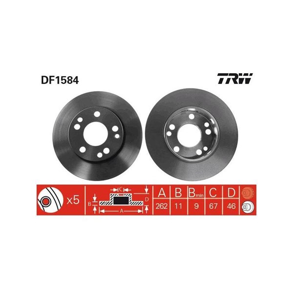 Bromsskiva Solid, Framaxel Trw DF1584 TRW Bromsskiva Solid, Framaxel Trw DF1584 TRW