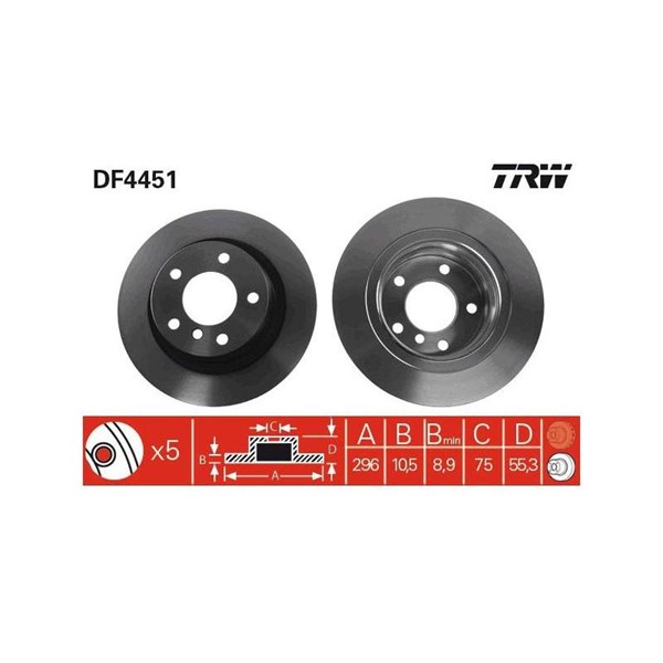 Bromsskiva Solid, Bakaxel Trw DF4451 TRW Bromsskiva Solid, Bakaxel Trw DF4451 TRW