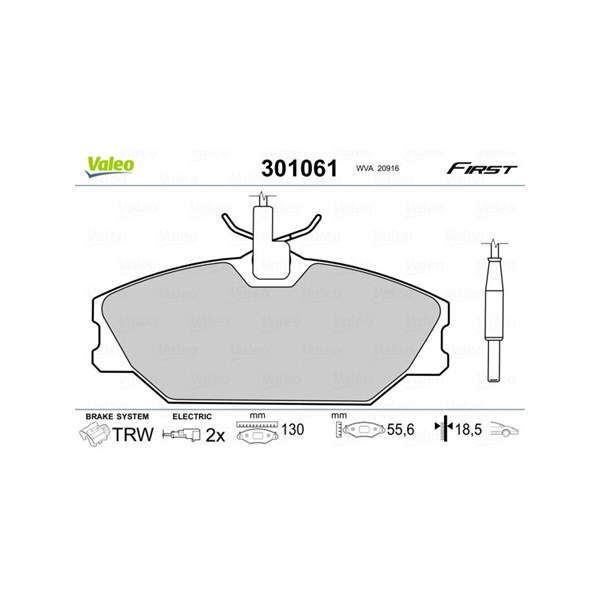 Bromsbeläggsats, Framaxel, Bakaxel Valeo 301061 VALEO Bromsbeläggsats, Framaxel, Bakaxel Valeo 301061 VALEO