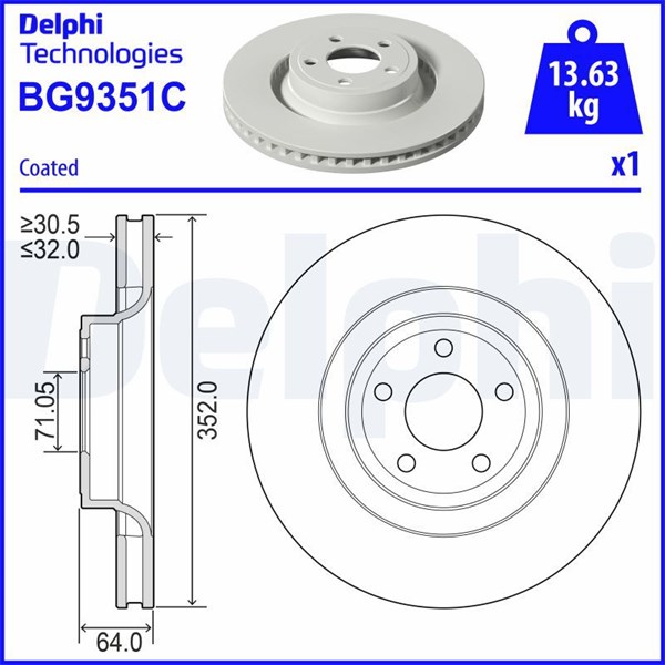 Bromsskiva Ventilerad, Framaxel Delphi BG9351C DELPHI Bromsskiva Ventilerad, Framaxel Delphi BG9351C DELPHI