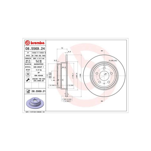 Bromsskiva, Bakaxel BREMBO Bromsskiva, Bakaxel BREMBO