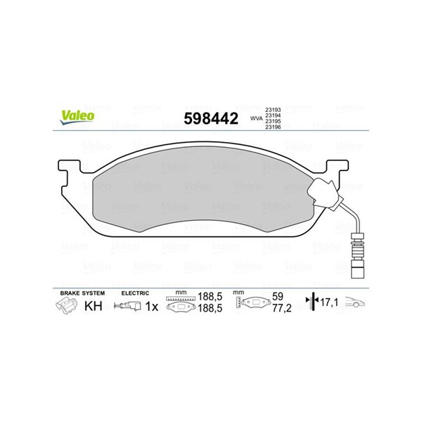 Bromsbeläggsats, Framaxel Valeo 598442 VALEO Bromsbeläggsats, Framaxel Valeo 598442 VALEO