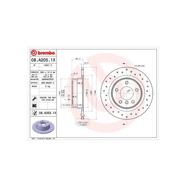 Bromsskiva Solid, Bakaxel Brembo Brembo xtra line 08.A205.1X BREMBO Bromsskiva Solid, Bakaxel Brembo Brembo xtra line 08.A205.1X BREMBO