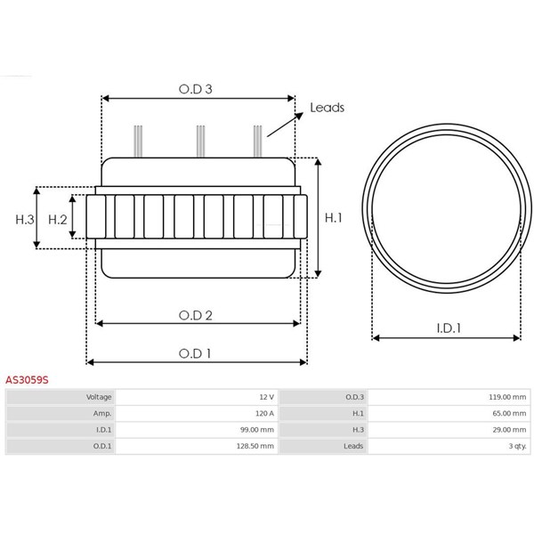 Stator, generator 12V 120A As-pl AS3059S AS-PL Stator, generator 12V 120A As-pl AS3059S AS-PL